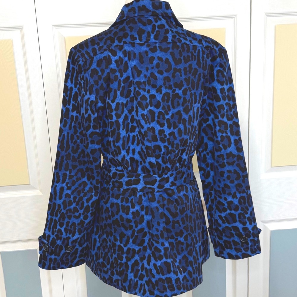 Linea by Louis Dell'Olio Blue Black Leopard Print Belted Trench Jacket Women's S - Picture 5 of 9